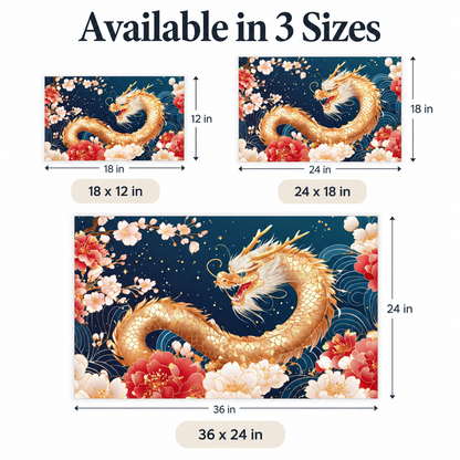Golden Dragon Feng Shui Wall Decal, Chinese Dragon and Peony Wall Art, Removable Wall Sticker for Home Office Decor