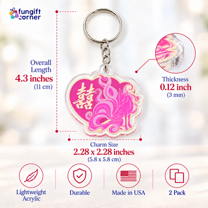 Nine Tailed Fox Love Feng Shui Amulet Keychains, Acrylic (2 Pack)