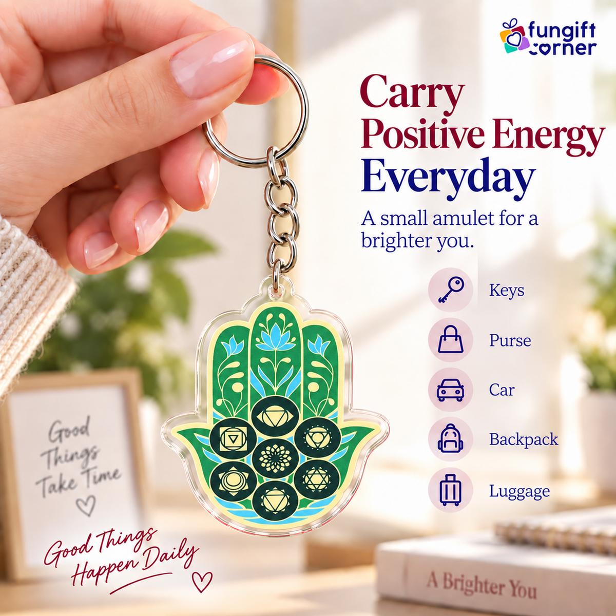Hamsa Hand Life Force Amulet Feng Shui Keychains (2 Pack)