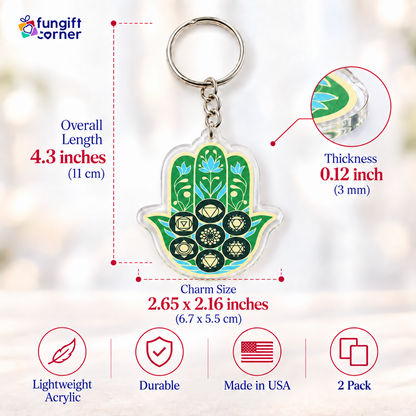 Hamsa Hand Life Force Amulet Feng Shui Keychains (2 Pack)