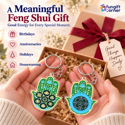 Hamsa Hand Life Force Amulet Feng Shui Keychains (2 Pack)