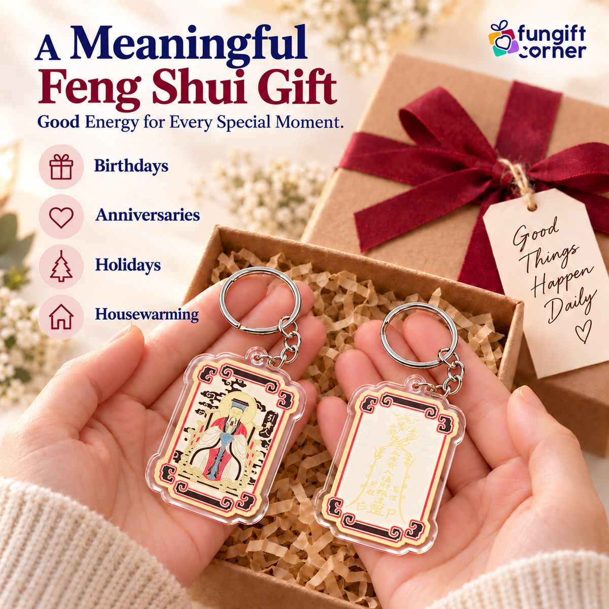 Jade Emperor Gui Ren Amulet Keychains, Acrylic (2 Pack)