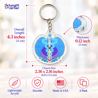 Life Force Amulet with 7 Chakra Feng Shui Keychains, Acrylic (2 Pack)