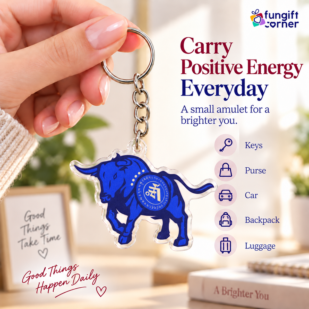 Big Money Bull Amulet Feng Shui Keychains (2 Pack)