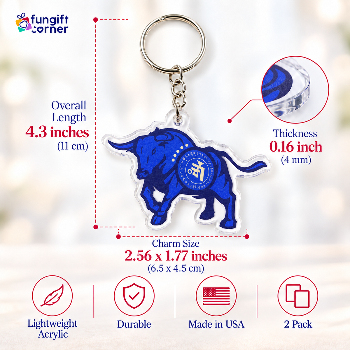 Big Money Bull Amulet Feng Shui Keychains (2 Pack)
