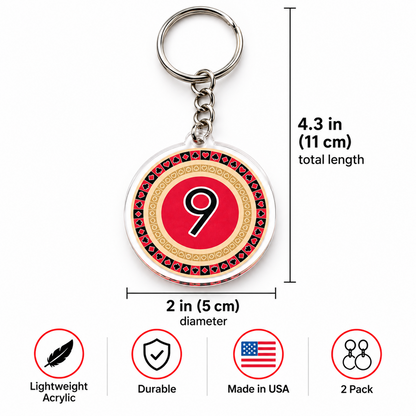 Number 9 Wealth Feng Shui Amulet Keychains, Acrylic (2 Pack)
