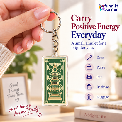 Pagoda Scholastic Feng Shui Amulet Keychains, Acrylic (2 Pack)