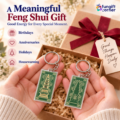 Pagoda Scholastic Feng Shui Amulet Keychains, Acrylic (2 Pack)