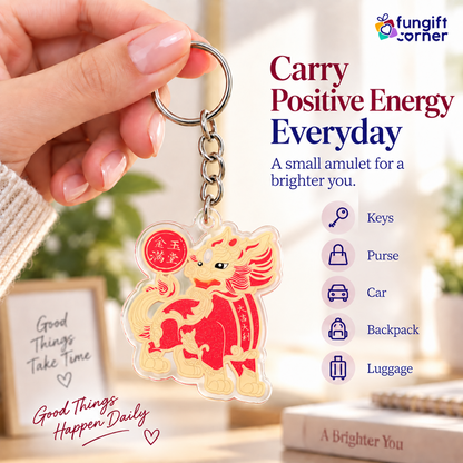 Big Auspicious Pi Yao Amulet Keychains, Acrylic (2 Pack)