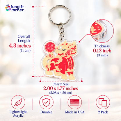Big Auspicious Pi Yao Amulet Keychains, Acrylic (2 Pack)