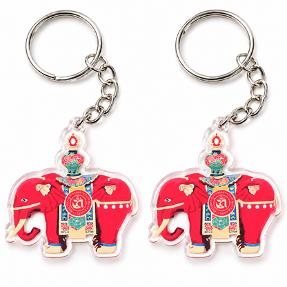 Red Prosperity Elephant Amulet Feng Shui Keychain (2 Pack)