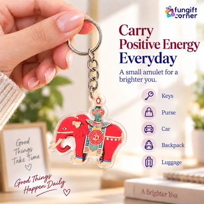 Red Prosperity Elephant Amulet Feng Shui Keychain (2 Pack)