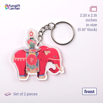 Set of 2 Red Prosperity Elephant Amulet Keychain, Feng Shui Symbol for Anti-Conflict and Prosperity, 2.20"L x 2.16"W x 0.16"H, Lightweight and Durable Transparent Acrylic, Split Ring Closure Keychain - Store Feng Shui