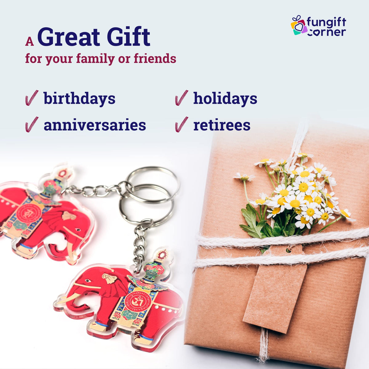 Red Prosperity Elephant Amulet Feng Shui Keychain (2 Pack)