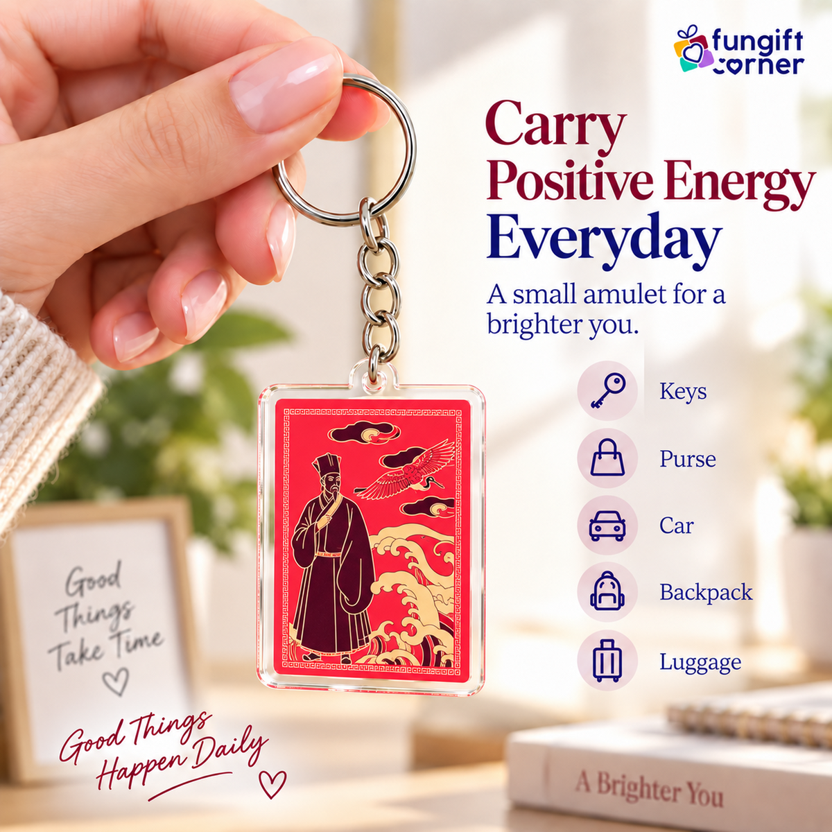 Feng Shui Scholar with Eagle Amulet Keychains (2 Pack)