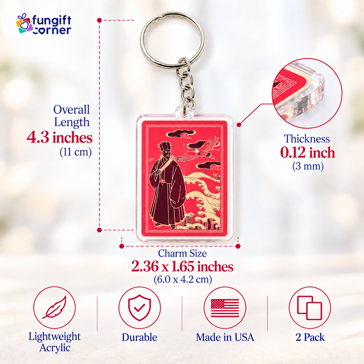Feng Shui Scholar with Eagle Amulet Keychains (2 Pack)