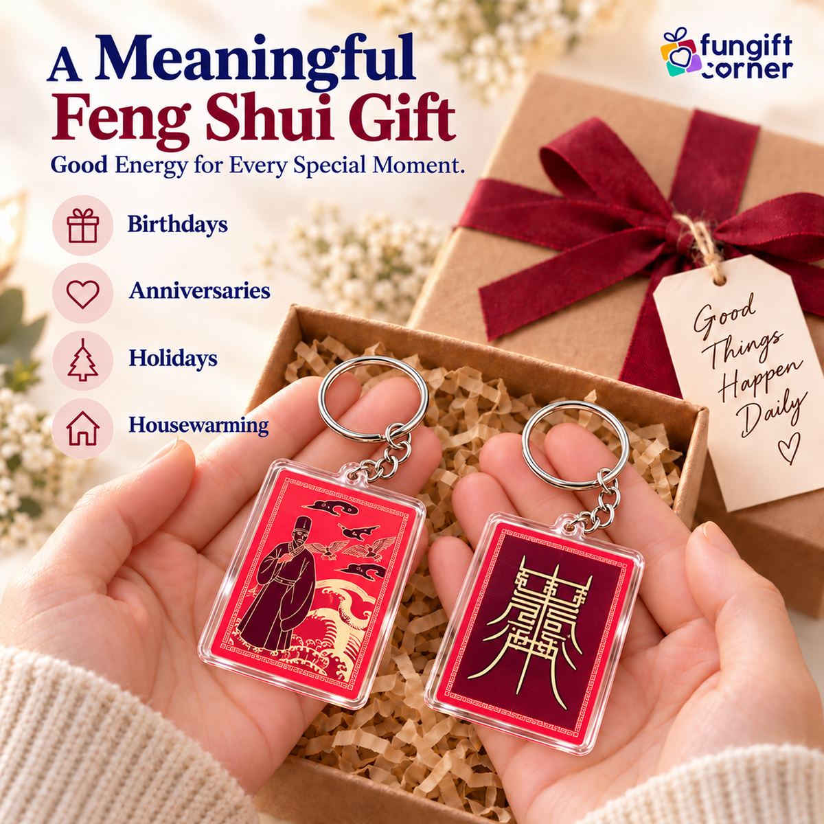 Feng Shui Scholar with Eagle Amulet Keychains (2 Pack)