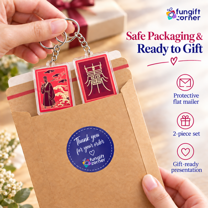 Feng Shui Scholar with Eagle Amulet Keychains (2 Pack)