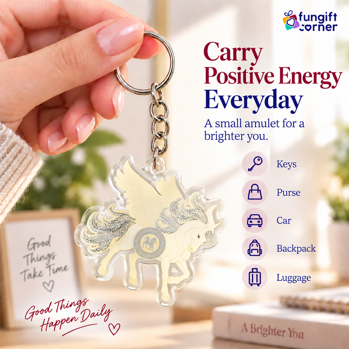 Feng Shui Sky Unicorn with Spirit Essence Amulet Keychains (2 Pack)
