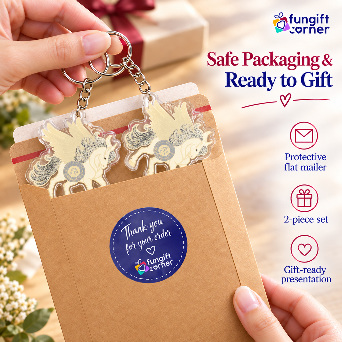 Feng Shui Sky Unicorn with Spirit Essence Amulet Keychains (2 Pack)