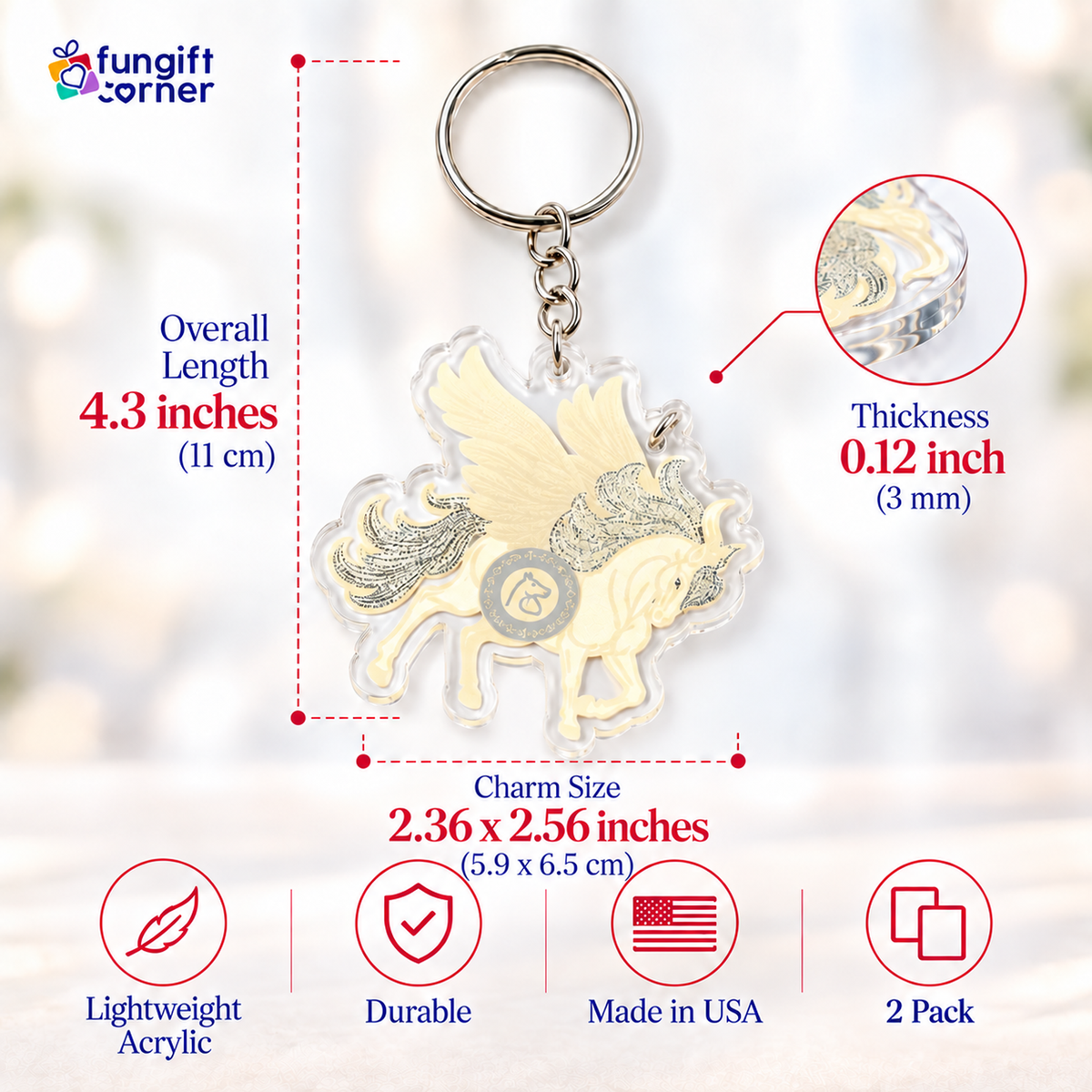 Feng Shui Sky Unicorn with Spirit Essence Amulet Keychains (2 Pack)