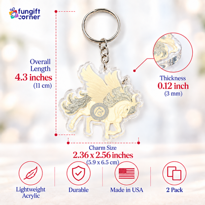 Feng Shui Sky Unicorn with Spirit Essence Amulet Keychains (2 Pack)
