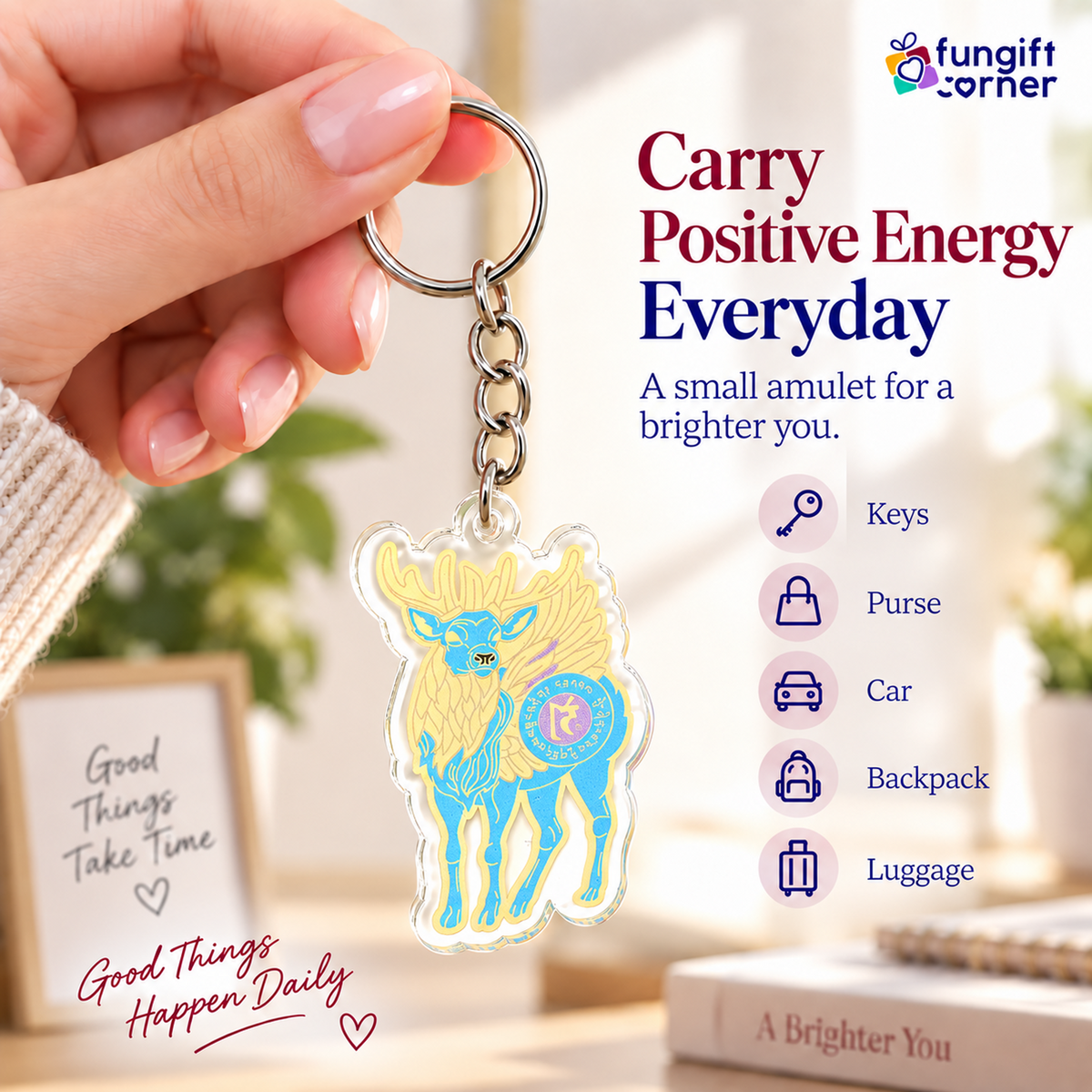 Sky Deer Spirit Essence Amulet Keychains, Acrylic (2 Pack)