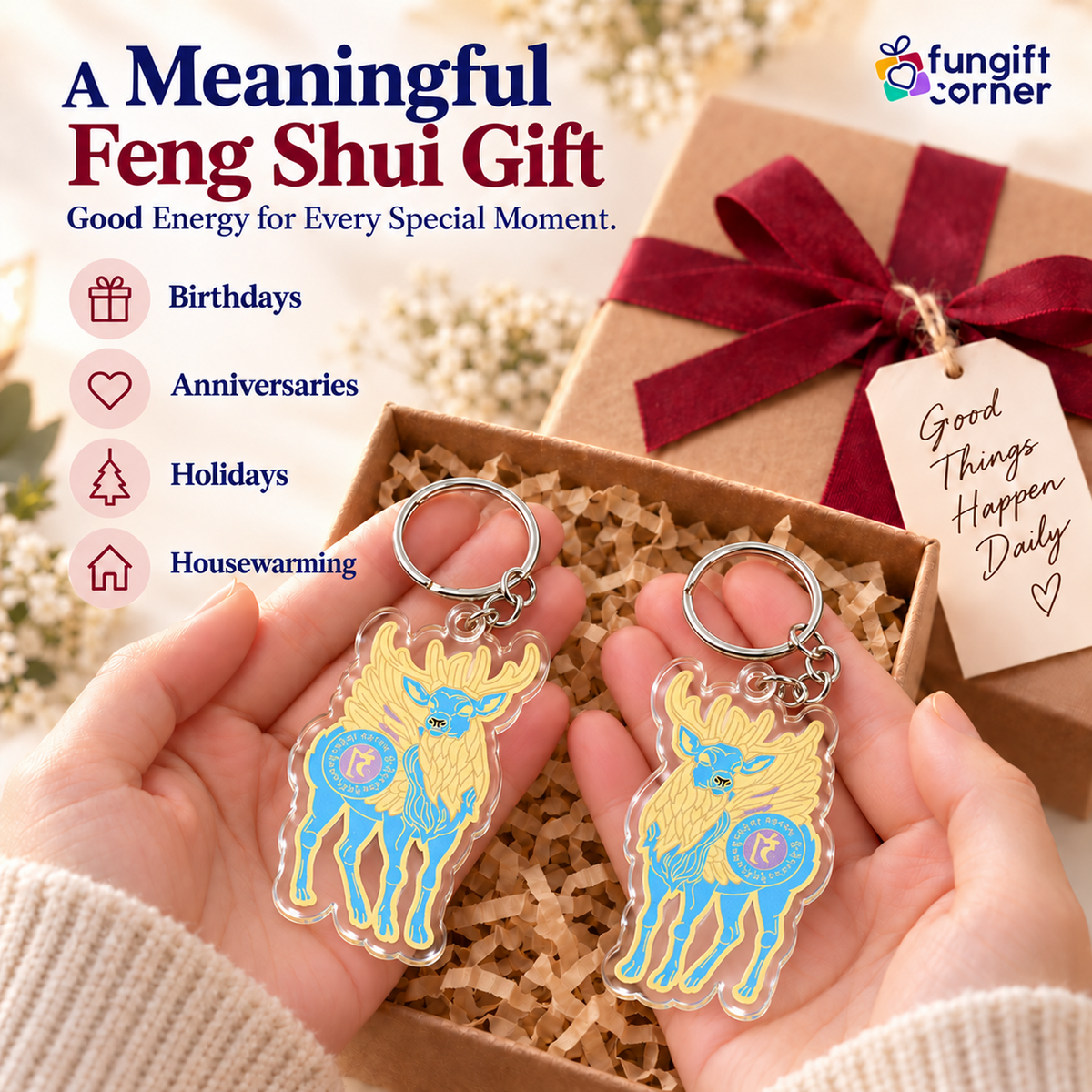 Sky Deer Spirit Essence Amulet Keychains, Acrylic (2 Pack)