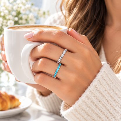 Birthstone Crystal Stackable Eternity Band Ring, Rhodium-Plated, Swarovski Crystal, 14 Colors