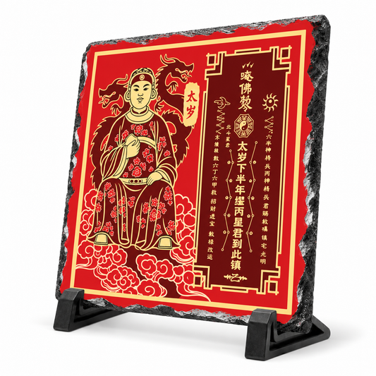 Tai Sui Plaque 2027, General Miao Bing, Natural Slate Feng Shui Plaque, 8" x 8"