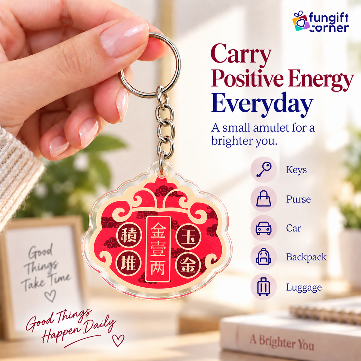 Feng Shui Traditional Wealth Lock Coin Amulet Keychains (2 Pack)