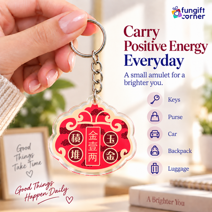 Feng Shui Traditional Wealth Lock Coin Amulet Keychains (2 Pack)