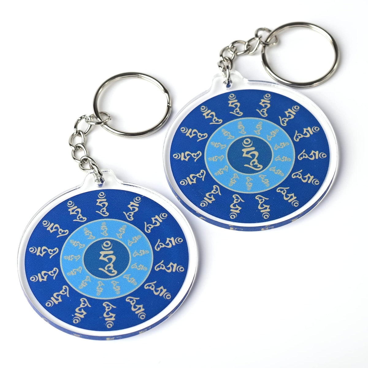 Set of 2 Travel Protection Amulet with 28 Hums, Feng Shui Symbol for Safe and Positive Journeys 2.16" in Diameter, 0.12" Thick Lightweight and Durable Transparent Acrylic, Split Ring Closure Keychains - Store Feng Shui