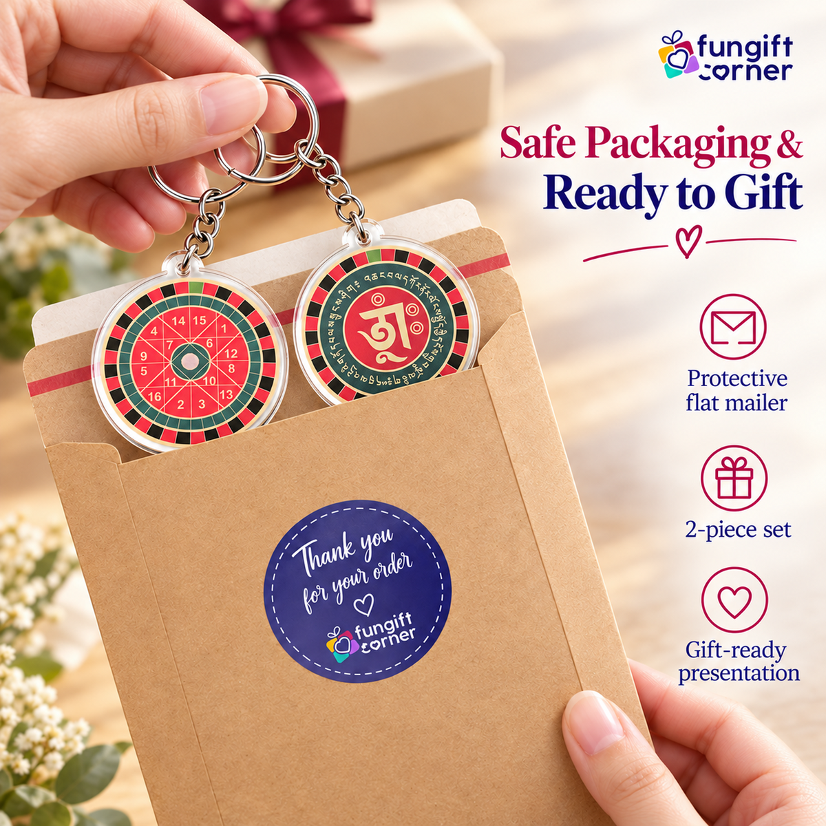 Windfall Yantra Feng Shui Amulet Keychains, Acrylic (2 Pack)