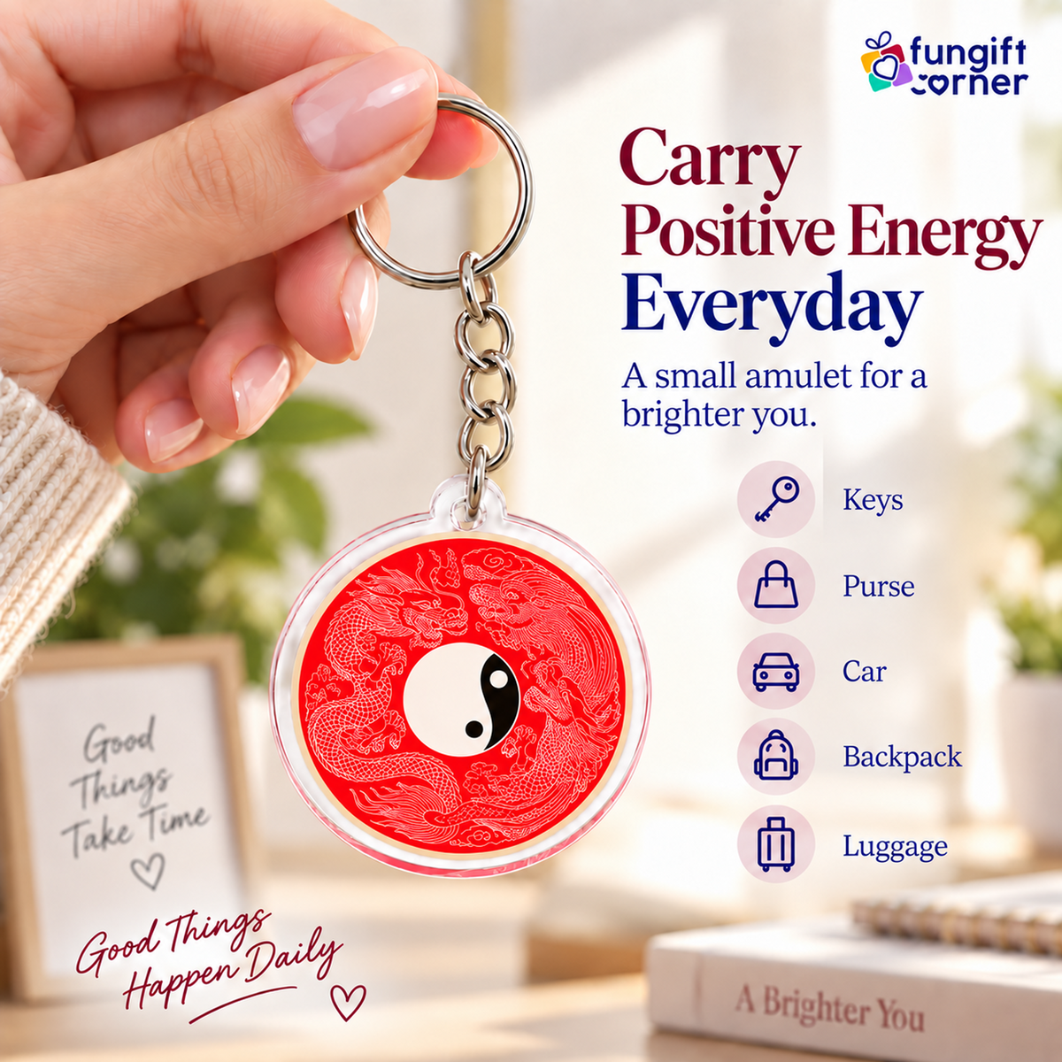 Yang More Than Yin Feng Shui Amulet Keychains, Acrylic (2 Pack)