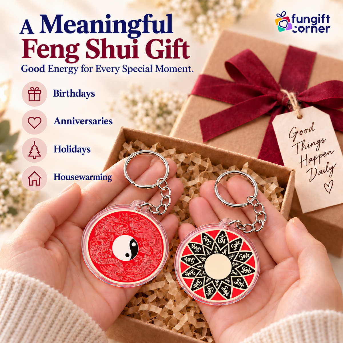 Yang More Than Yin Feng Shui Amulet Keychains, Acrylic (2 Pack)