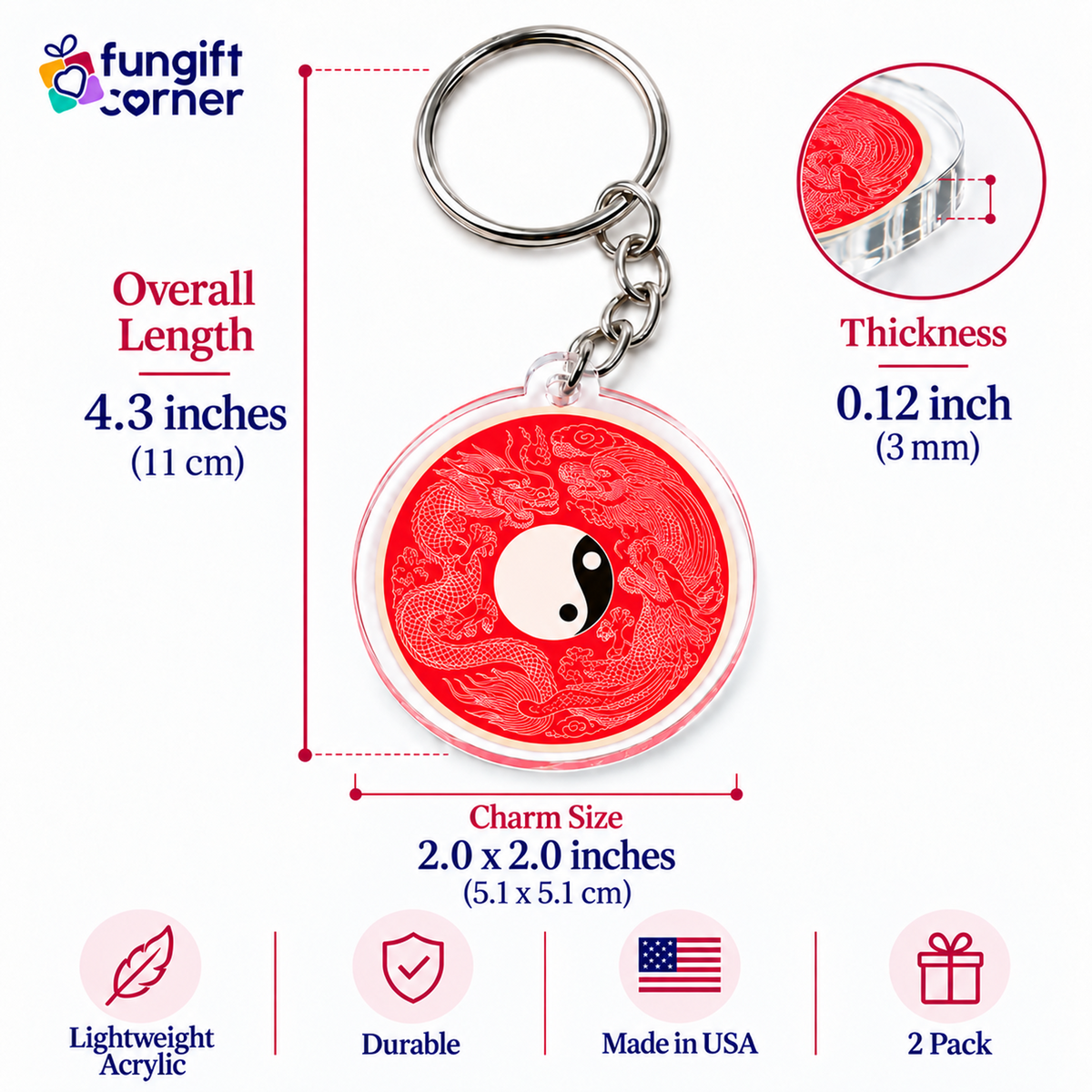 Yang More Than Yin Feng Shui Amulet Keychains, Acrylic (2 Pack)